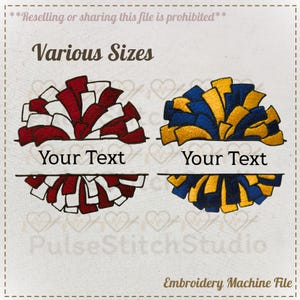 Pom Pom Embroidery Design- Cheerleading Pom Pom, Embroidery digital file for Embroidery Machine- 5 Sizes (Height range 3.00 to 7.00in)
