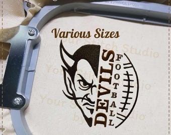 Devils Football Embroidery Design- Mascot School, Embroidery digital file for Embroidery Machine- 6 Sizes (Height range 3.00 to 8.00in)