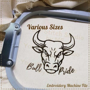 Bull Pride Embroidery Design- Mascot School, Embroidery digital file for Embroidery Machine- 6 Sizes (Height range 3.00 to 8.00in)