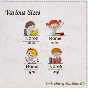 Back to School Split School Boy and Girl SET Embroidery Design digital file for Embroidery Machine-5 Sizes (Height range 3.00 to 7.00in)