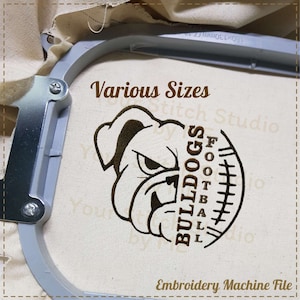 Bulldogs Football Embroidery Design digital file for Embroidery Machine- 6 Sizes (Width range 3.00 to 8.00in)