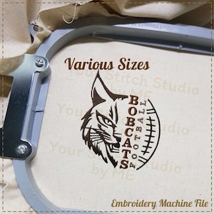 Bobcats Football Embroidery Design- Mascot School, Embroidery digital file for Embroidery Machine- 6 Sizes (Height range 3.00 to 8.00in)
