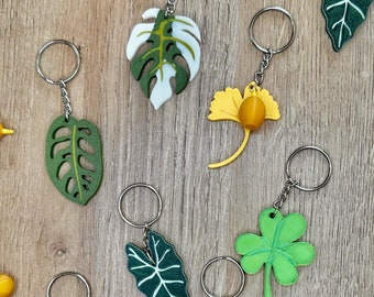 Leaf Keychains | Ginkgo | Alocasia | Monstera | Clover | 3D printed Keychains