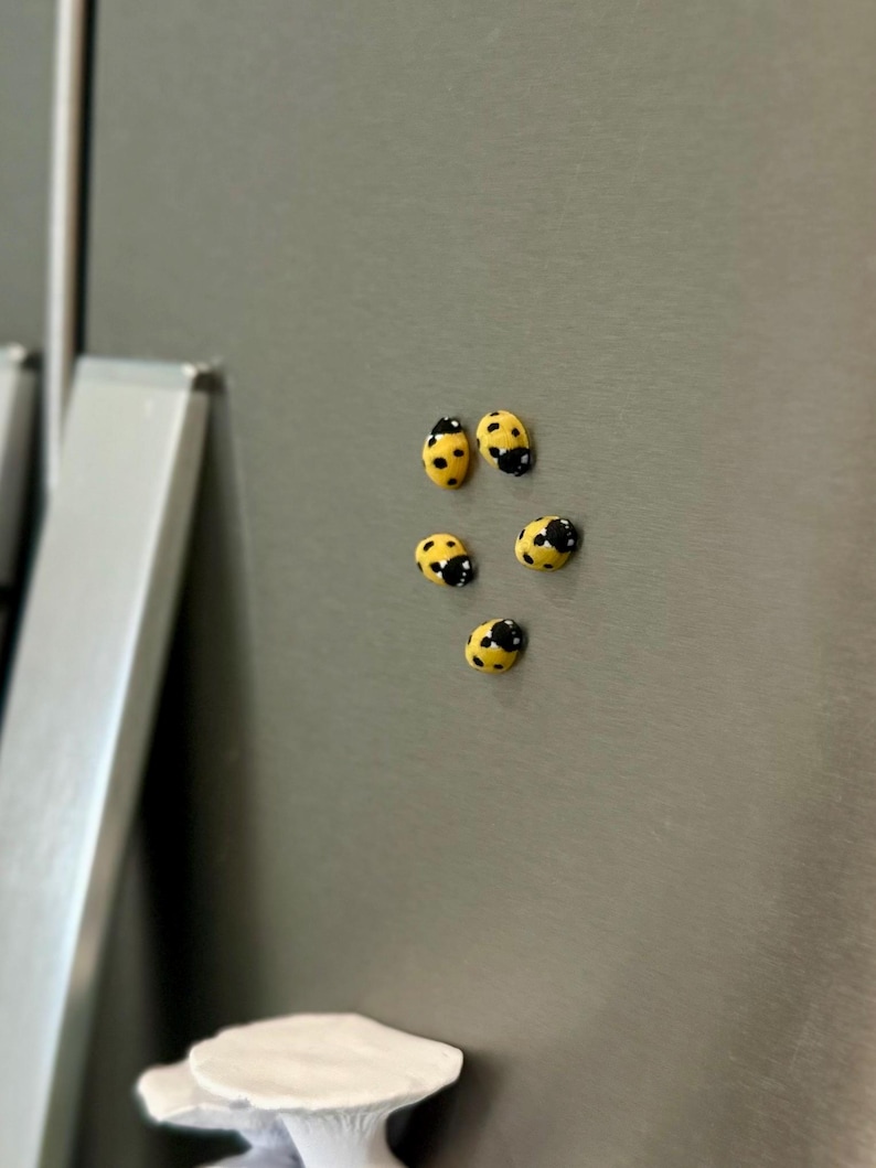 Tiny Ladybug Fridge Magnets | Decorative Mini Magnet Set Yellow