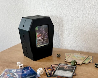 Deck Box Coffin | 100 Double-Sleeved Card Storage | Commander Case w/ Dice Drawer (Magnetic Closure)