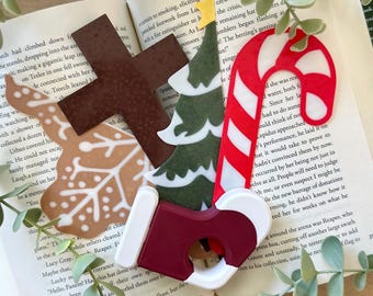 Festive Bookish Christmas Set: Candycane, Tree, Stocking, Cross, Gingerbread Snowflake Book Accessories and Bookmarks