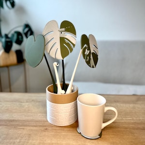 Monstera Coaster Set: Tropical Plant Decor with Magnetic Stem