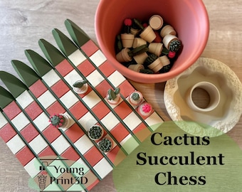 Cactus Chess Set: 3D Printed Magnetic Chess and/or Checker Game Board