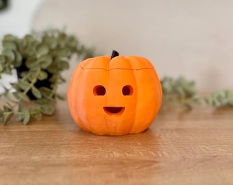 Happy Pumpkin Jack-o-lantern Halloween Decor | 3D Printed Tea Light Holiday Indoor Decoration