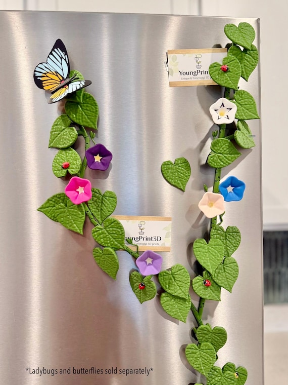 Morning Glory Fridge Magnets: Articulating Vine and Flower Set