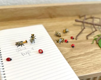 Insect Desk Set: 3D Printed Bee Push Pins, Bug Bookmark, Ladybug Magnets