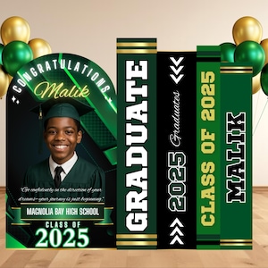 Decoración de graduación personalizada, libros de graduación editables en Canva, tablero de panel de graduación, tablero de espuma con arco de graduación, pancarta de fondo para el baile de graduación y el arco de bienvenida
