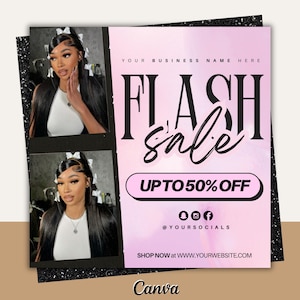 Flash Sale Flyer, DIY Website Sale Social Media Instagram Beauty Hair Nails Braids Lashes Fashion Sale Boutique Editable Canva Template
