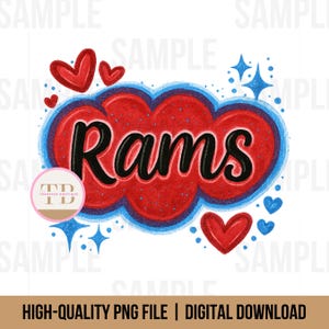 Rams PNG, Airbrush Sports Design Png, Rams Sublimation, Game Day Png, Rams Shirt, Rams Mascot Png, Red and Blue Rams Png