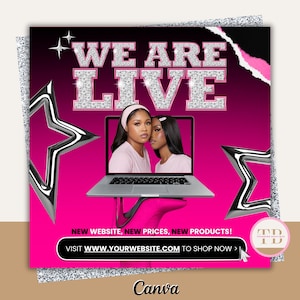 We Are Live Business Flyer, New Website Launch Flyer, New Collection Launch Flyer, Hair Stylist, Lash Tech, MUA, Nail Tech, Online Boutique