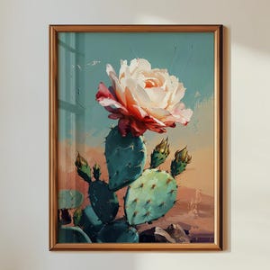 Cactus Rose Art Print, Southwest Desert Oil Painting (Unframed)