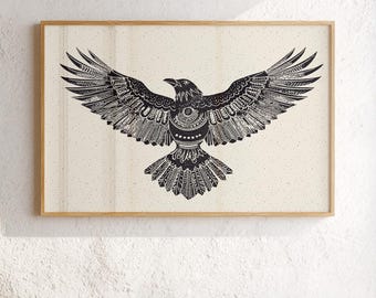 Tribal Raven Print: Southwestern Boho Wall Art