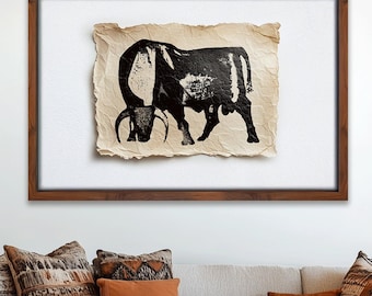 Vintage Longhorn Bull Print Rustic Western Wall Art Farmhouse Bull Poster Cowboy Ranch Decor