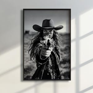 Cowgirl Outlaw Wall Art Black And White Western Print For Home Or Bar Decor