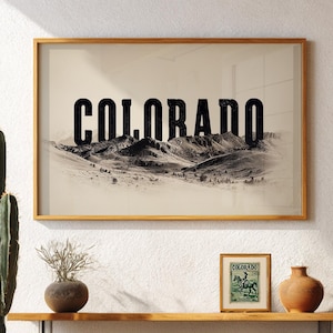 Impresión artística de pared de Colorado, póster de paisaje rústico de montaña, tipografía occidental, decoración rústica para el hogar de Colorado en blanco y negro, sin marco