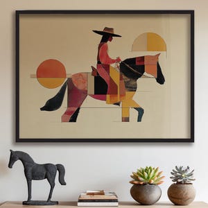 Abstract Cowgirl Wall Art Print Western Mid Century Modern Collage Western Boho Texas Decor