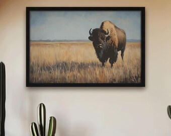 Rustic Bison Art Print: Western Buffalo Landscape