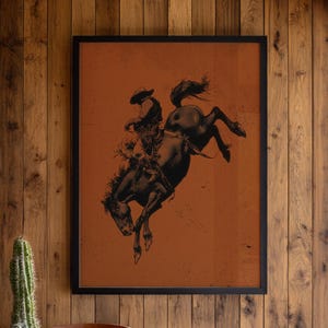 Cowboy Bronco Wand Kunst Western Dekor Cowboy Print Vintage Rodeo Poster Südwestern Mid Century