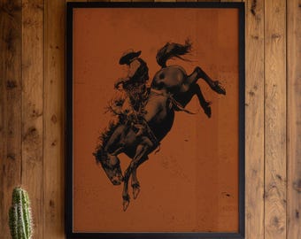 Cowboy Bronco Wall Art Western Decor Cowboy Print Vintage Rodeo Poster Southwestern Mid Century