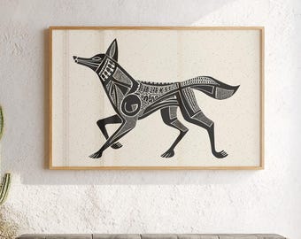 Coyote Wall Art Print: Tribal Southwestern Desert Illustration