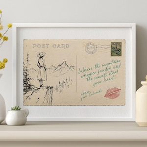 Vintage ansichtkaart Colorado muurkunst western decor INGELIJST
