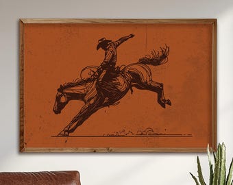 Cowboy Rodeo Wall Art Western Bucking Horse Print For Rustic Home Decor