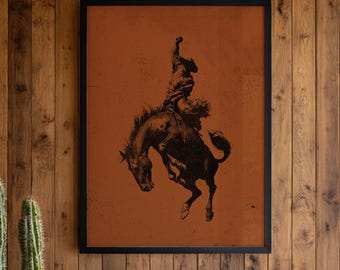 Cowboy Bronco Wall Art Western Decor Cowboy Print Vintage Rodeo Poster Southwestern Mid Century