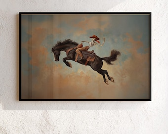 Ride Till You Die Skeleton Cowboy Rodeo Art Print Western Decor