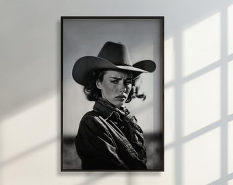 Vintage Cowgirl Wall Art Black And White Western Photography Print Rustic Home Decor