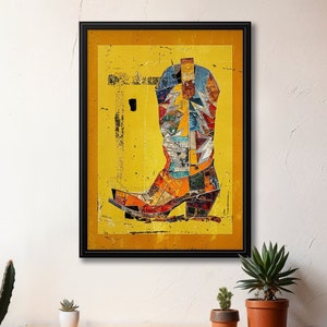 Vintage Cowboy Boot Collage Art Print Western Wall Art Print Moderne eclectische Wall Art Zuidwestelijke Home Decor Southern Ranch Poster Design