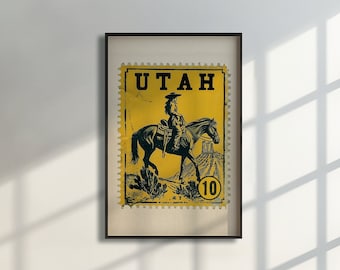 Vintage Utah Stamp Stamp Wall Art Western Cowgirl Print Rustic Home Decor