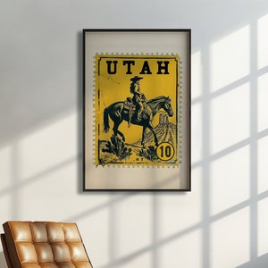 Vintage Utah Stamp Stempel Wandkunst Western Cowgirl Druck Rustikal Home Decor