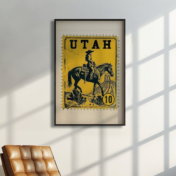 Vintage Utah Stamp Stamp Wall Art Western Cowgirl Print Rustic Home Decor