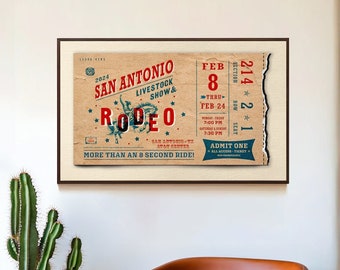 Vintage San Antonio Rodeo Ticket Art Print: Western Cowboy Wall Decor (UNFRAMED)
