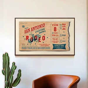San Antonio Rodeo Vintage Ticket Kunstdruck Cowboy Wand Kunst Western Wand Dekor Trendy Pop Art UNGERAHMT