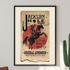 Jackson Hole Rodeo Vintage Ticket Kunstdruck Cowboy Wandkunst Western Wand Dekor Poster Rustikale Wandkunst Bauernhaus Dekor