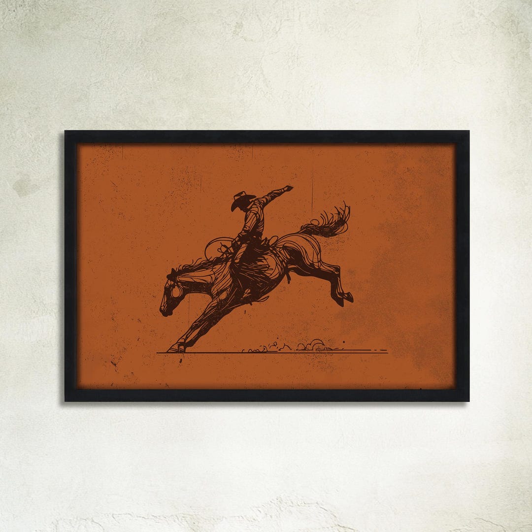 Cowboy Rodeo Wall Art Western Bucking Horse Print for Rustic Home Decor ...