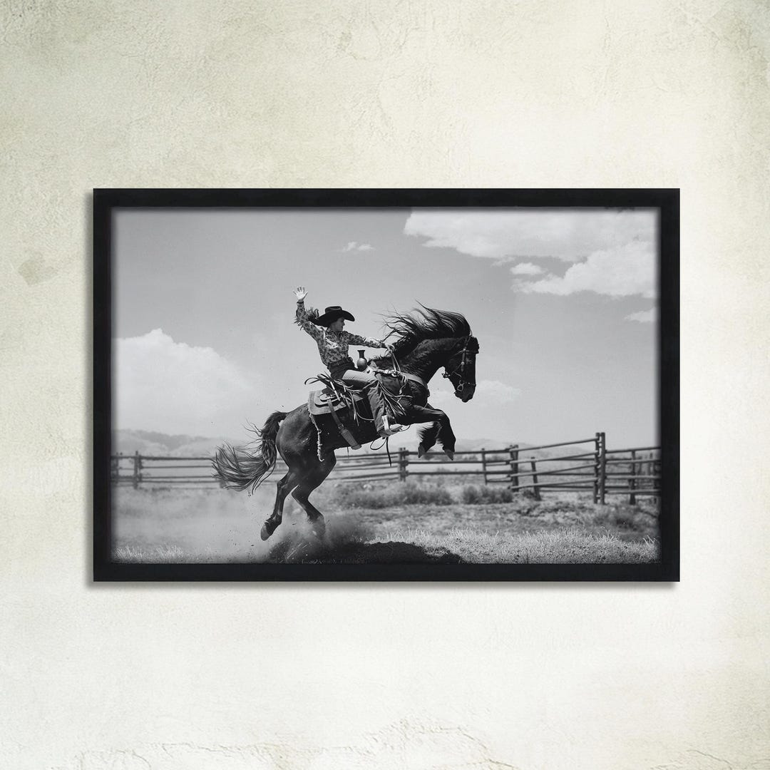 Cowboy Rodeo Wall Art Black and White Western Horse Photography Print ...