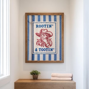 Funny Bathroom Wall Art Rootin' and Tootin' Cowgirl Embroidery-Style Print Farmhouse Western Decor