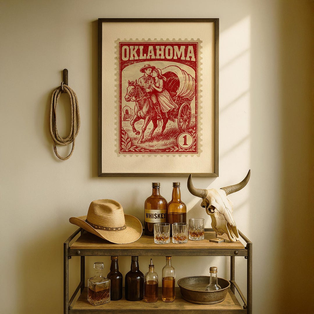 Vintage Oklahoma Stamp Print Western Wall Art Rustic Western Decor