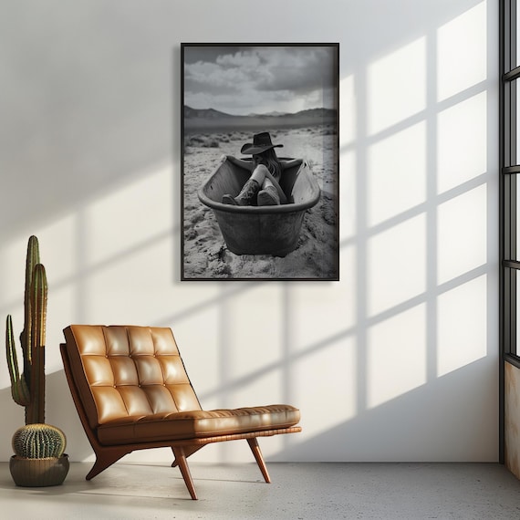 Vintage Cowgirl Wall Art Rustic Black And White Western Art Print For Bathroom