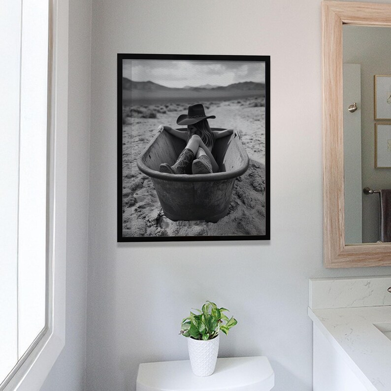 Vintage Cowgirl Wall Art Rustic Black And White Western Art Print For Bathroom Bild 6