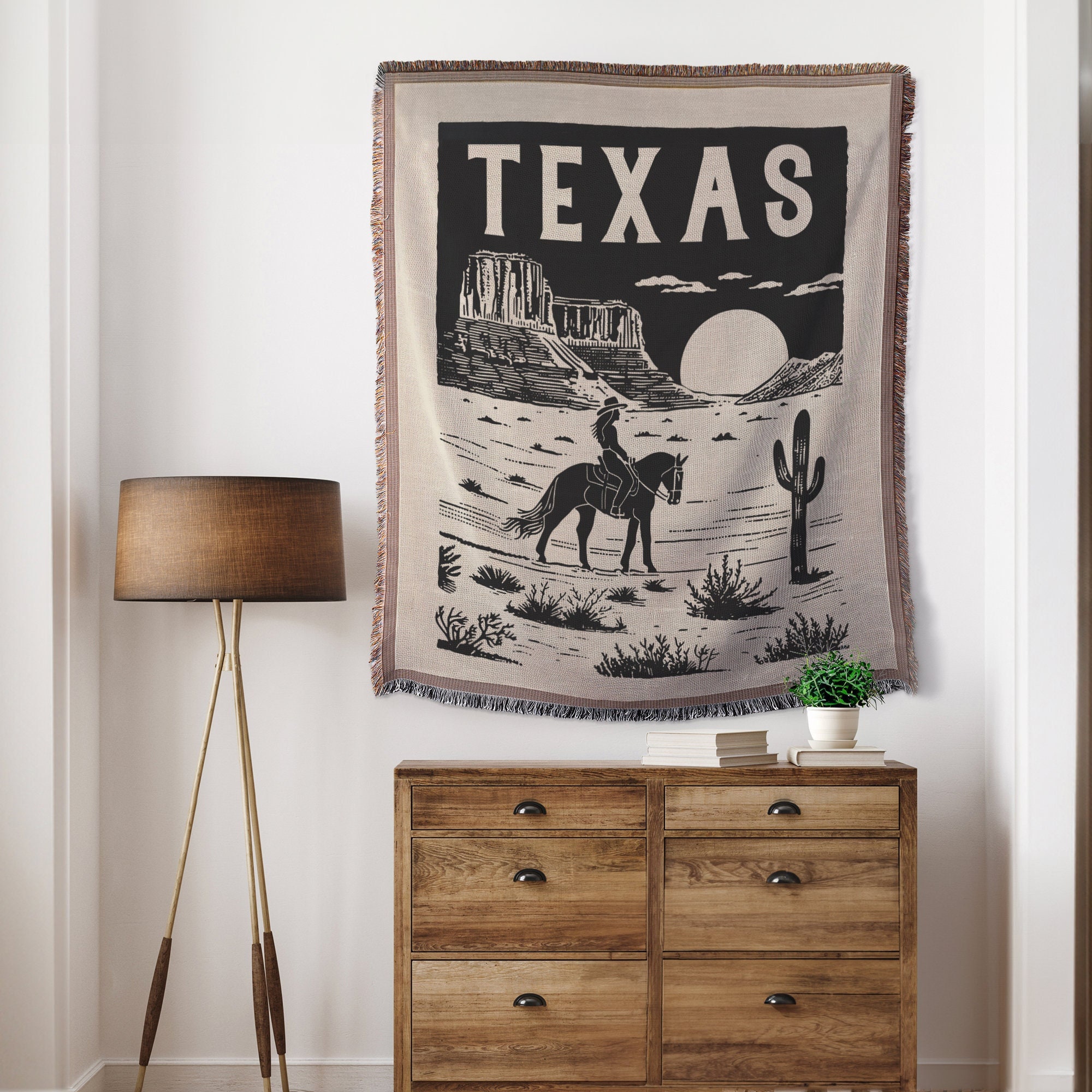 Vintage Texas Cowboy Blanket Tapestry Western Wall Decor Rustic Home Decor Southwestern Art Texas Landscape Blanket Etsy