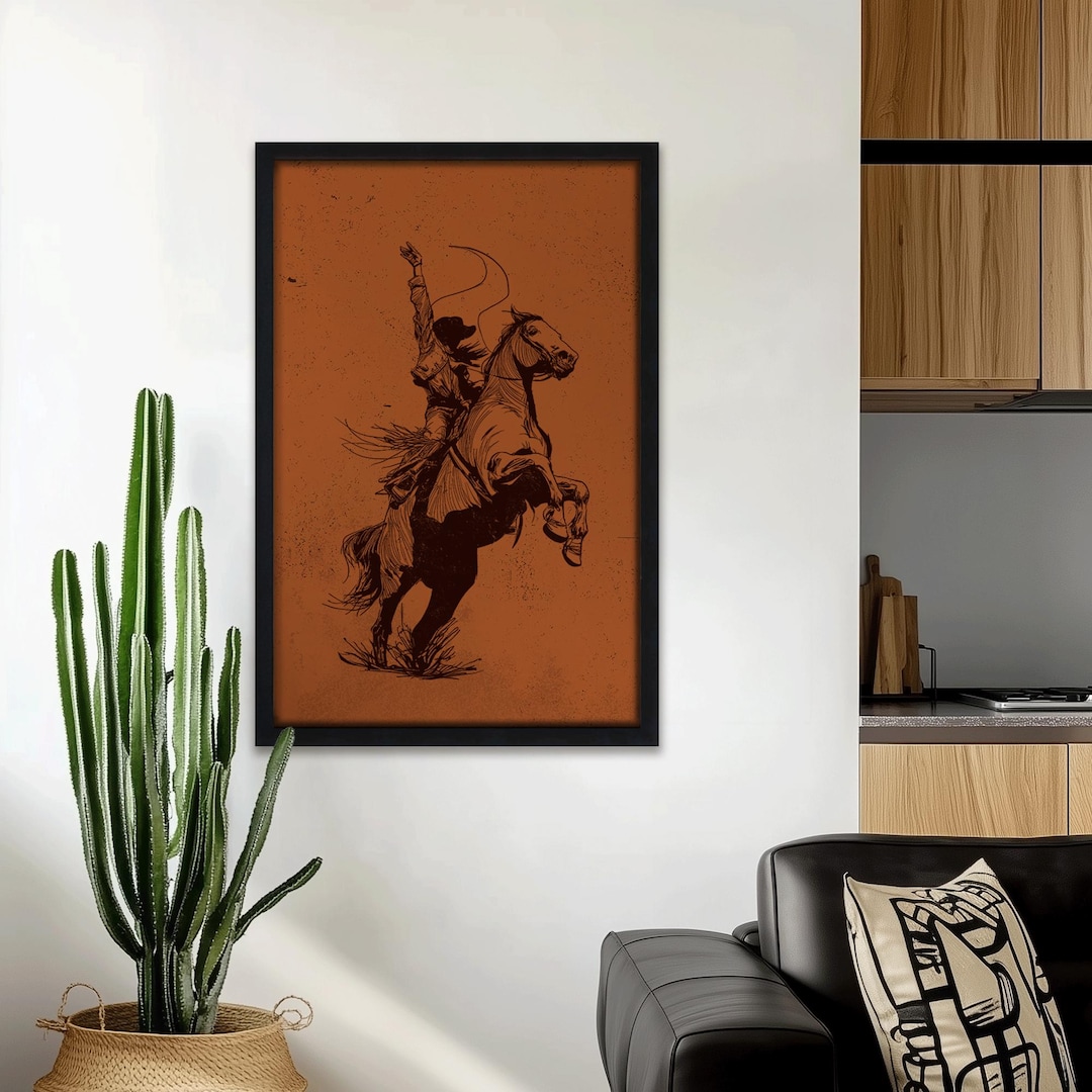 Cowgirl Rodeo Wall Art Western Bucking Horse Print Rustic Rodeo Poster ...
