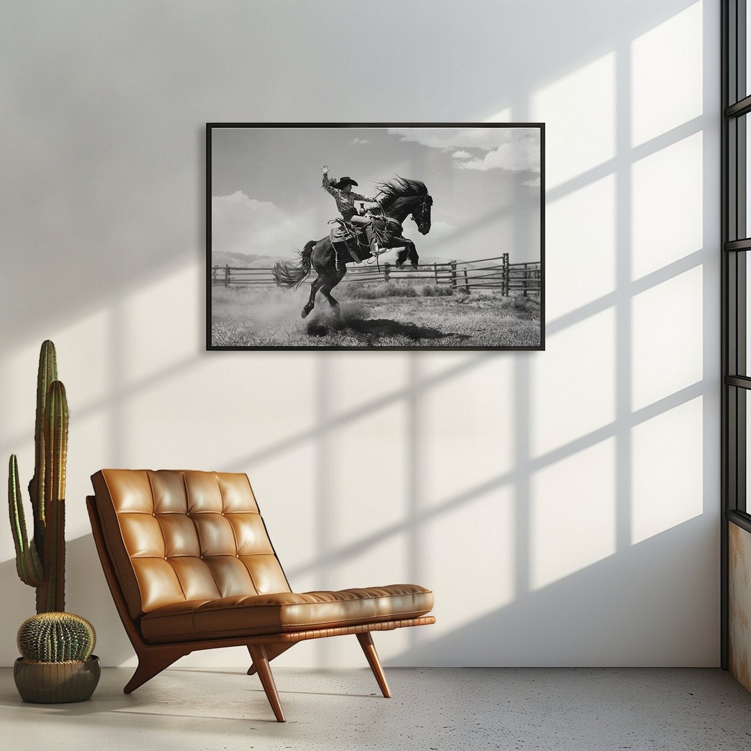 Cowboy Rodeo Wall Art Black and White Western Horse Photography Print ...